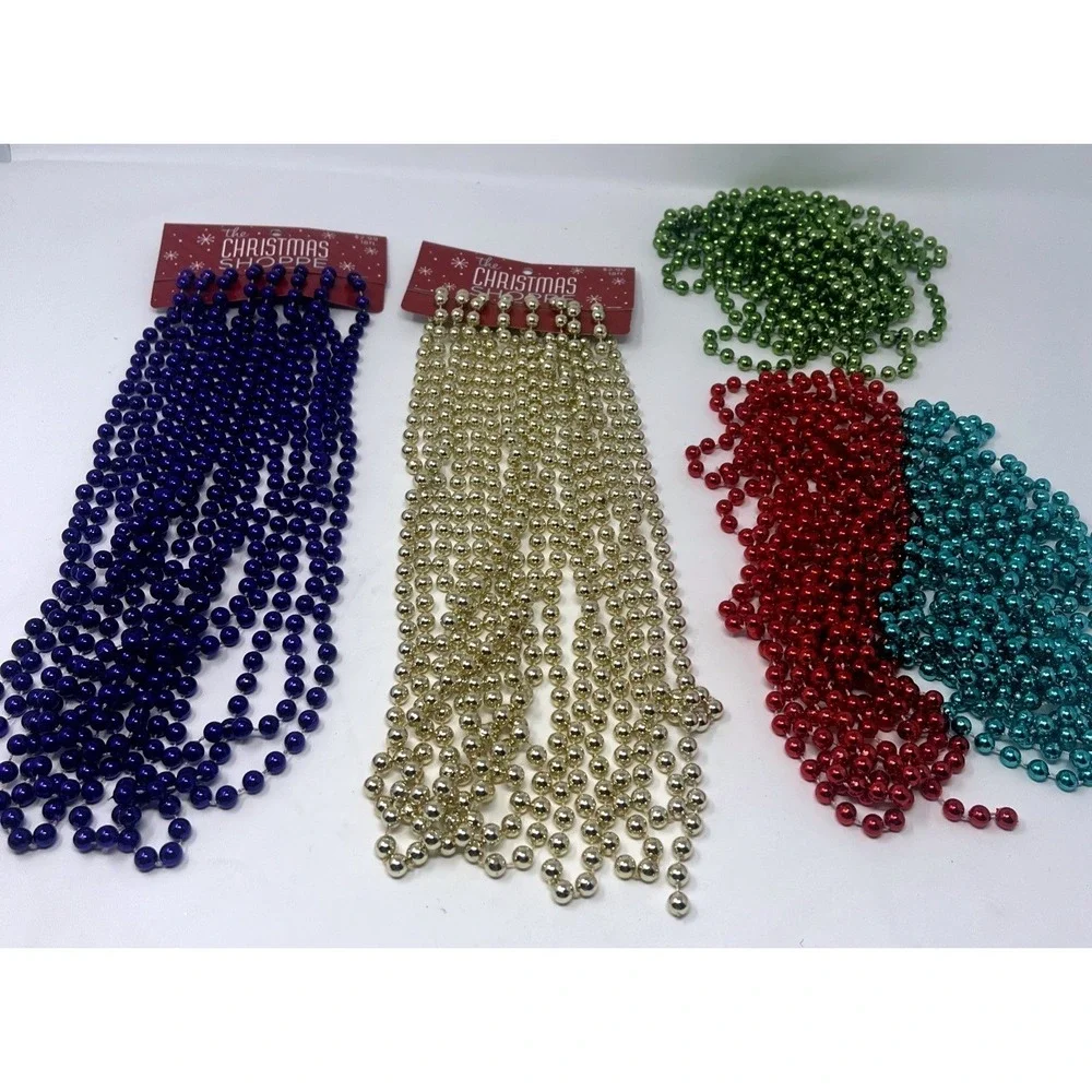 Lot Of 5 Christmas Shoppe Gold Bead Garland Tree Decor Vintage Gold Blue Teal